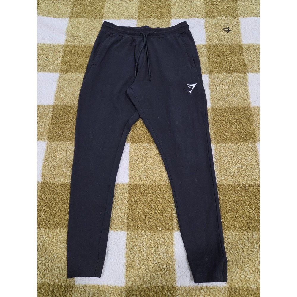 Gymshark Crest Joggers Mens Small Black Tapered Sweatpants GMBT4252